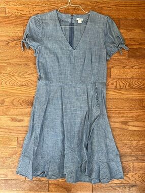 J. Crew Chambray V-Neck Midi Dress in Light Blue